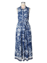 Elegant Print Cinched Waist Bohemian Slit Dress